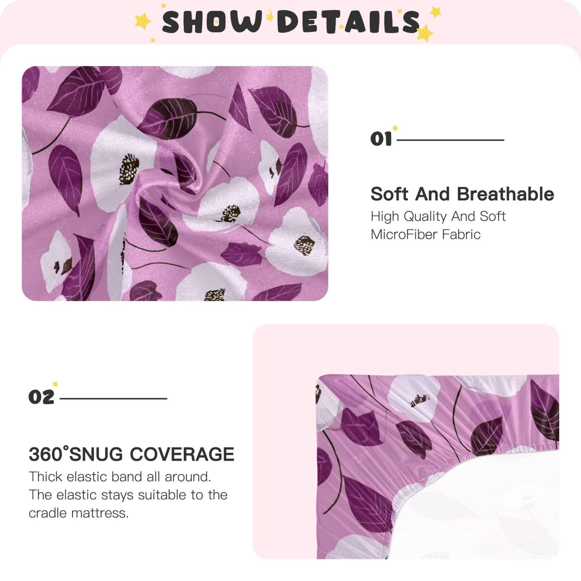 Baby Essentials 52”x 28”- Standard Cotton-like Modal Elastic- Purple Flowers Design Crib Sheets for Newborns and Toddlers