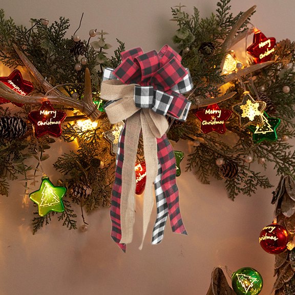 EWASWON Large Sequined Christmas Bow - Multicolor Lattice Ribbon Bow for Christmas Tree Top, Gift Wrapping & Holiday Decorations