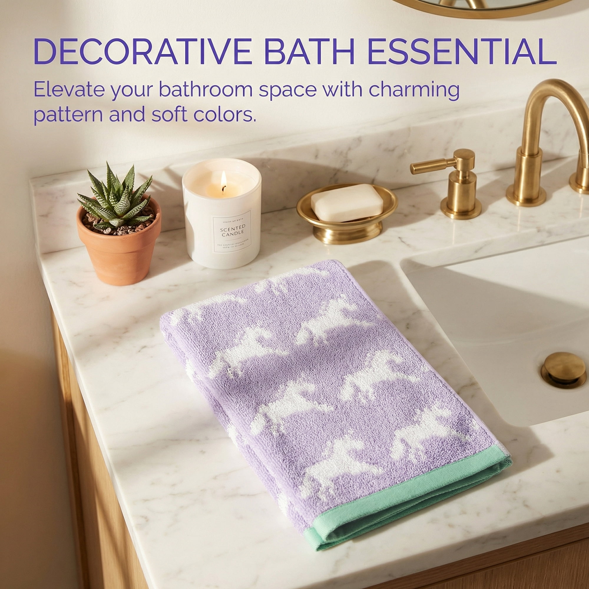 Unique Bargains Animal Pattern Cotton Jacquard Soft Absorbent Hand Towel Purple 29" x 13"
