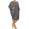 thumbnail image 2 of Women's Plus Size Solid Loose Fit 3/4 Dolman Sleeve Casual Midi Dress, 2 of 5