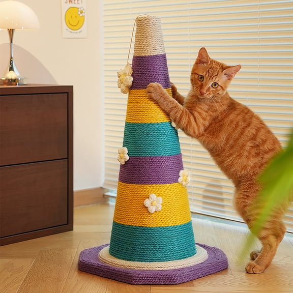 22.4” Colorful Cone Cat Scratching Post – Modern Sisal Rope Cat Scratch Tower with Stable Base, Durable Indoor Cat Scratcher for Furniture Protection