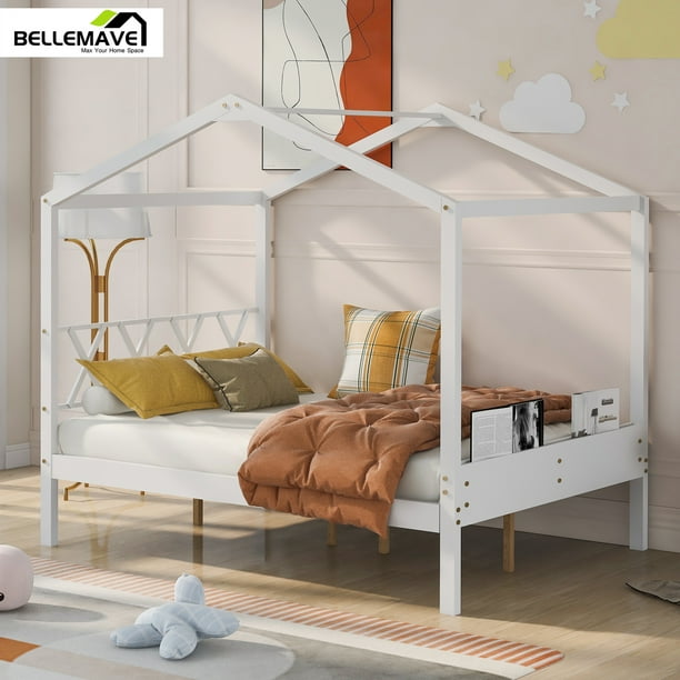 Bellemave Full Size House Bed Frame with Headboard and Footboard, Wood ...