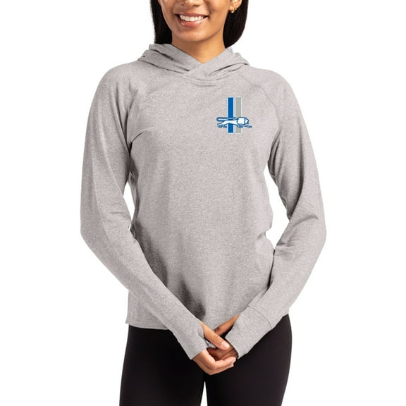 Women's Cutter & Buck Heather Gray Detroit Lions Throwback Logo Adapt Knit Recycled Raglan Pullover Hoodie