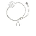 thumbnail image 2 of Delight Jewelry Silvertone Wishbone Silver-tone Flower Link Chain Bracelet, 6.75"+2" Extender, 2 of 4