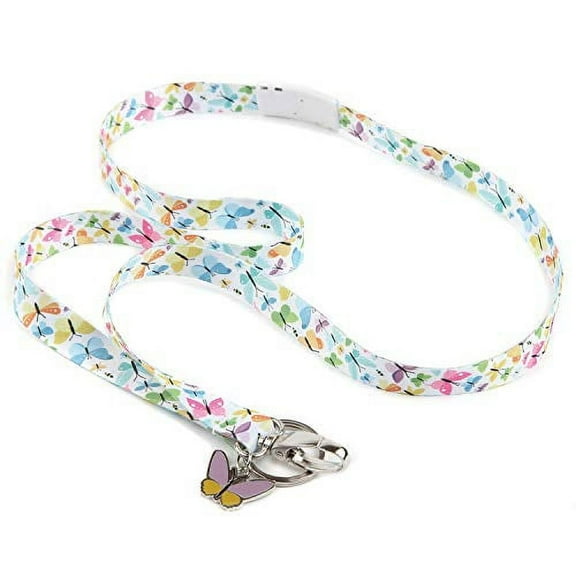 ID Avenue Lanyards for Women 19" Ribbon Lanyard Id Holder With Key Ring Fashionable Breakaway Lanyard for Doctors Nurses Teachers Students Lanyards for Id Badges (Flutter By)