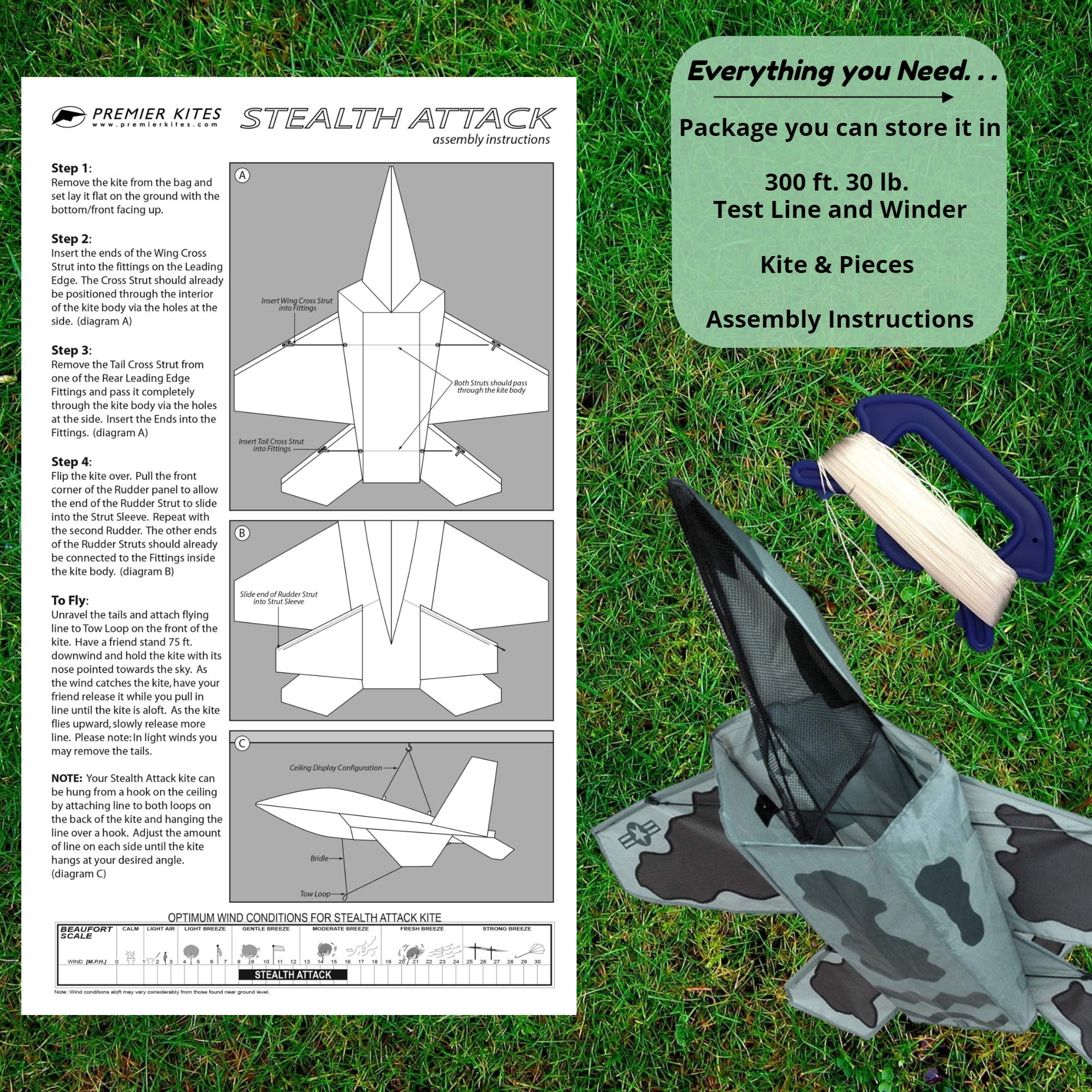 Premier Kites 3D Jet Kite Stealth Attack Design | Easy to Assemble and Easy to Fly 3D Kite | an Enjoyable Kite for Adults and a Thrilling Kite for Kids | Great 3D Kite for The Beach or Park