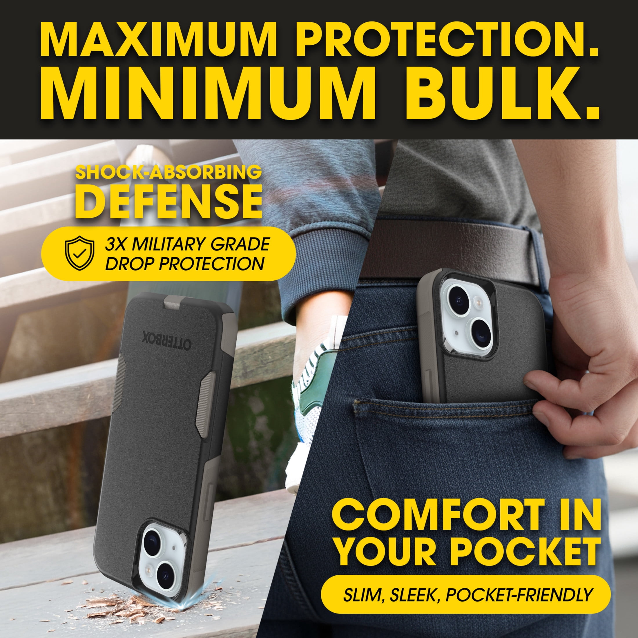 OtterBox Commuter MagSafe Case for iPhone 17e/16e/15/14/13 – Black/Grey – Slim, Shockproof, Dual Layer Drop Protection