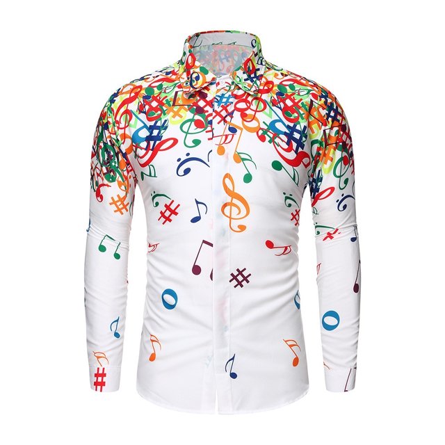 Qertyioot Chemise Décontractée Mode Homme avec Manches Notes de Musique
