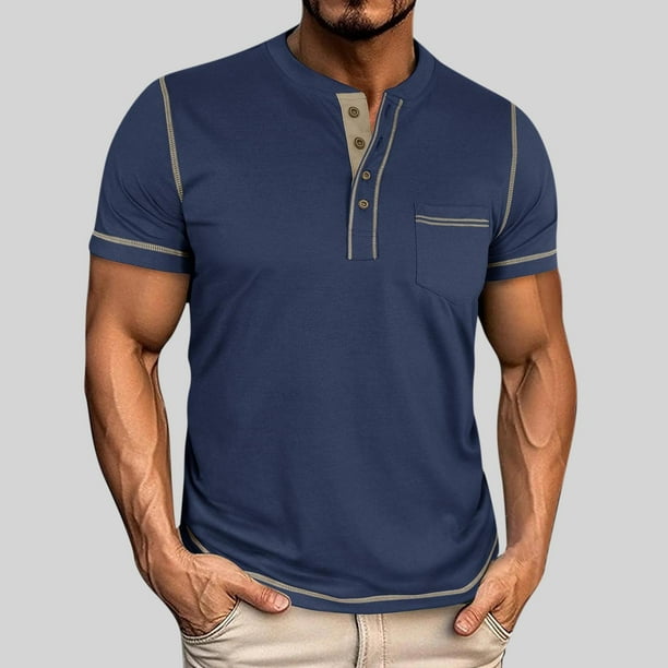 Tops para hombre, blusas y camisas de manga corta con cuello redondo para hombre, blusas casuales de moda para hombre, blusas de manga corta con cuello redondo de color liso, blusa de poliéster para h