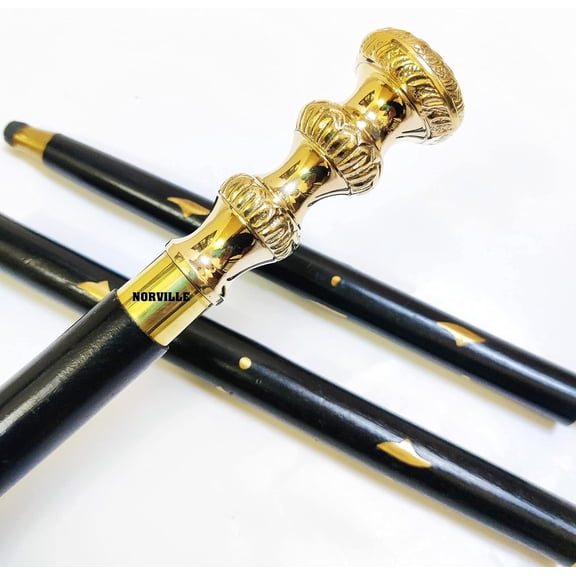 Antique Victorian Walking Cane Stick Wooden Morning Walking Cane with Brass Handle