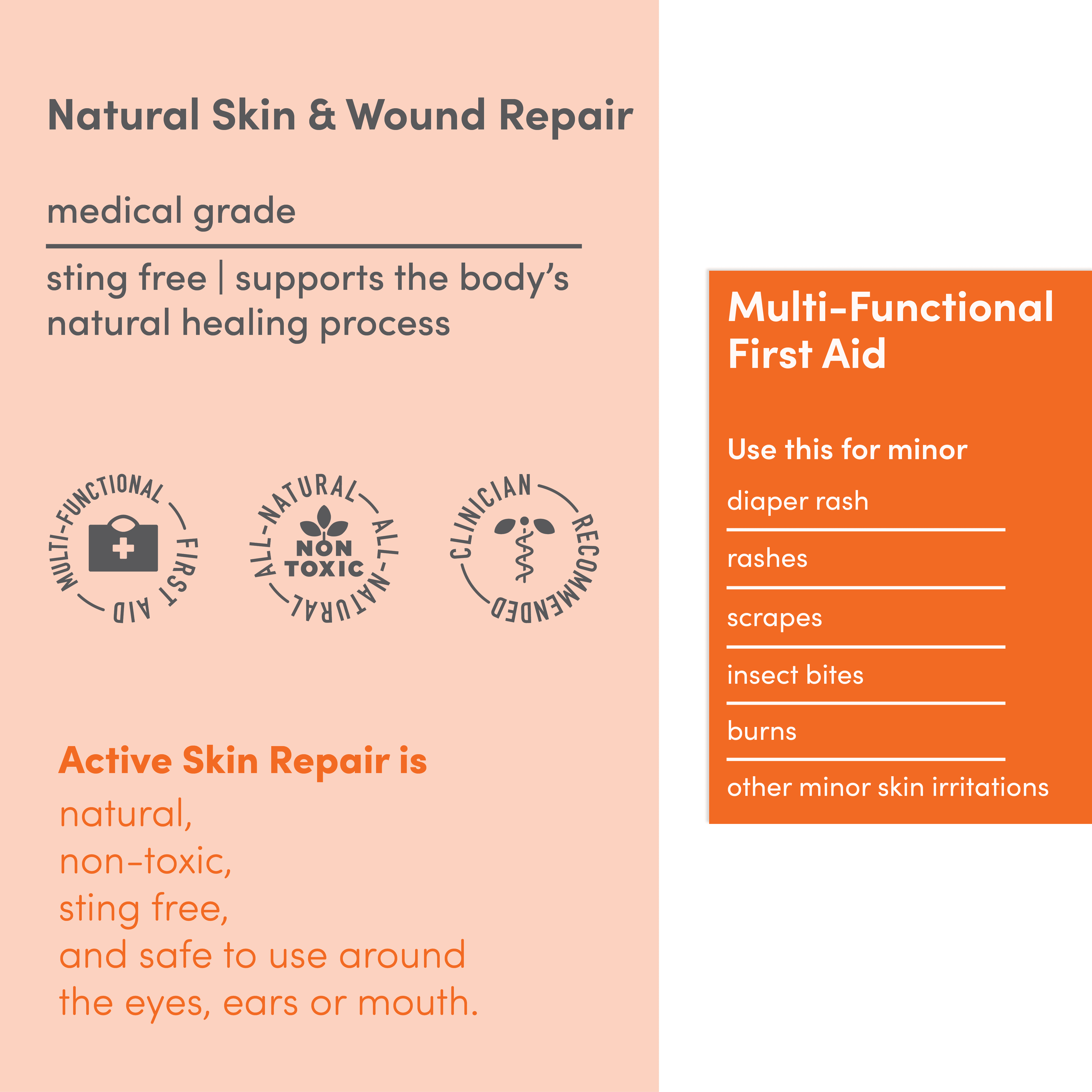 Active Skin Repair Baby Spray - Non-Toxic and Natural First Aid Baby Spray for Diaper Rash, Cuts, Wounds, Scrapes, Skin Irritations and More. No-Sting (3 oz Spray)