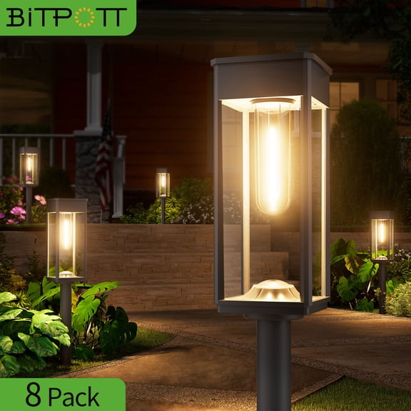 BITPOTT 8 Pack Bright Solar Pathway Lights Outdoor Waterproof IP65, Auto On/Off Solar Outdoor Lights
