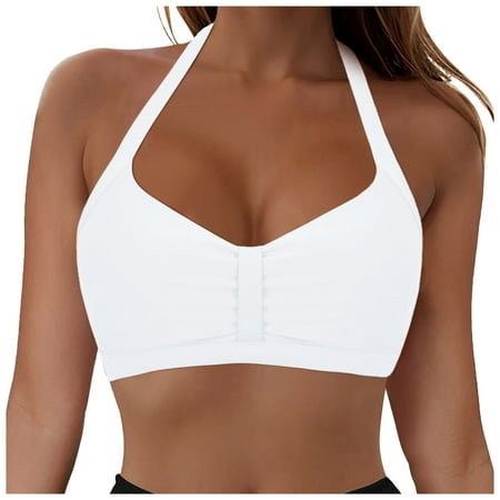 Hauetro Women Halter Bikini Top Only Retro Swimsuit Top Push Up Bathing Suit Top No Bottom(White XL)