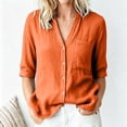 thumbnail image 2 of Edvintorg Womens Button Down Shirt Cotton Lightweight 3/4 Sleeve V Neck Casual Loose Top Womens Clothing Orange S, 2 of 9
