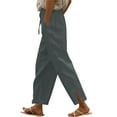 thumbnail image 2 of Karight Women's Summer Cotton Linen Drawstring High Waist Wide Leg Long Pants Trousers with Pocket Dark Gray, 2 of 6