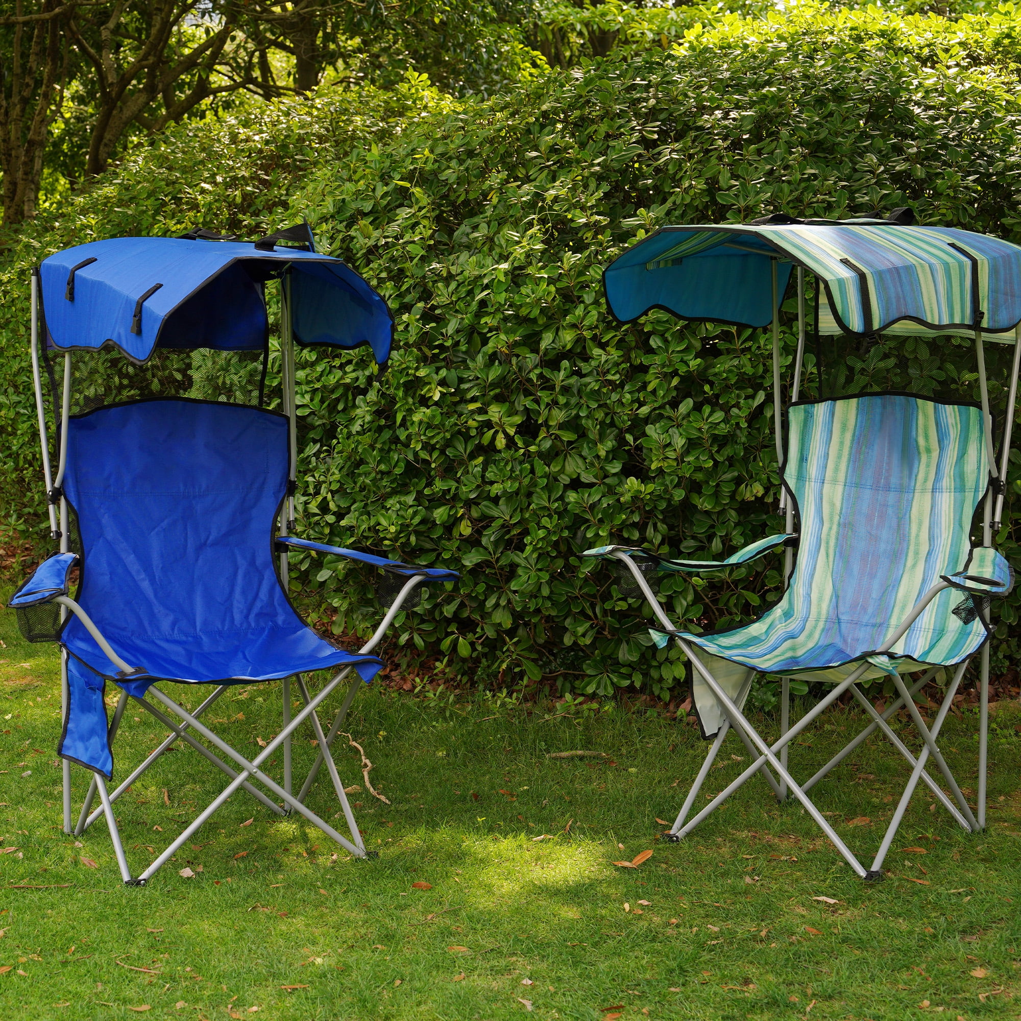 FlexWave Folding Camp Chair，Portable Outdoor Chair，with Shade & Cup Holder，for Camping, Beach, Fishing, and Sports Events