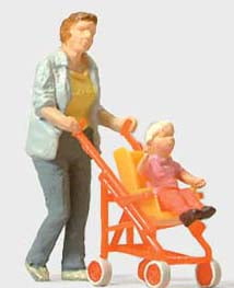 HO Preiser 28079 Woman Pushing Child Baby in Stroller FIGURES 