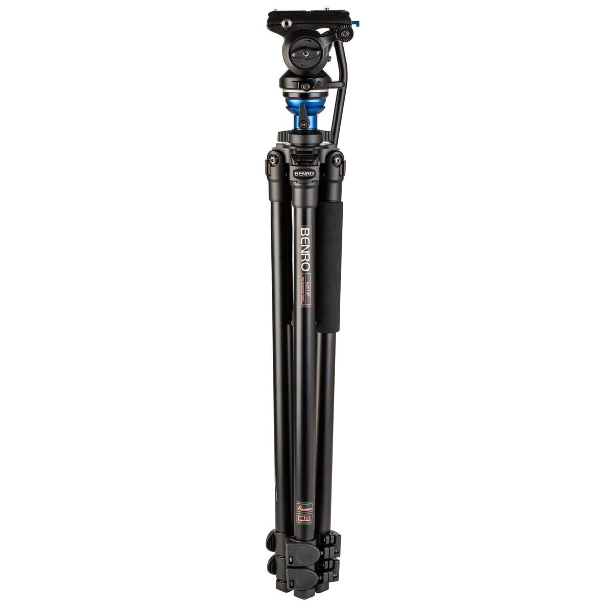 Benro A2573F 3-Section Aluminum Single Tube Video Tripod with S4PRO Flat Base Fluid Video Head