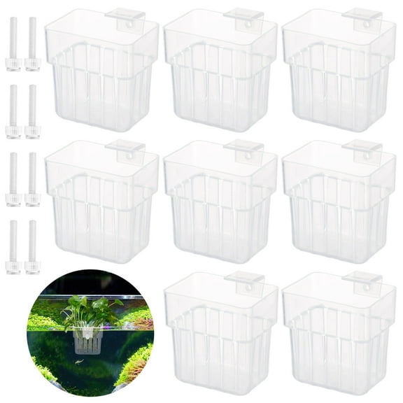 8 Pcs Aquarium Plant Holders,Transparent PP Fish Tank Plant Cups with Hooks,Aquatic Plant Hanging Pots,Adjustable Fish Tank Plant Pot for Water Landscape Decoration