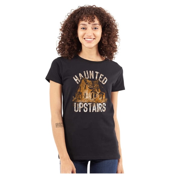 Haunted House Upstairs Halloween Womens Fitted Plus Size Graphic Tee Brisco Brands 2X