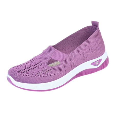 hopeusnice Clearance Women s Breathable Mesh Slip On Sneakers Walking Shoes Comfortable Lightweight Breathable Flat Loafers Casual Shoes Purple 42