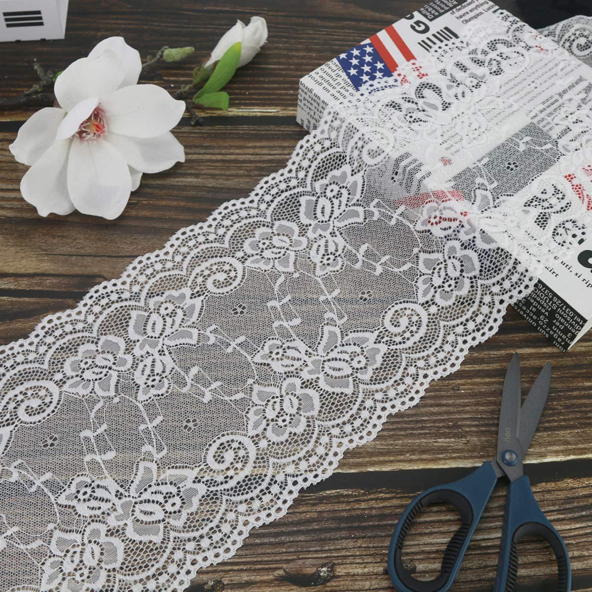 2.4 Inch White Lace Ribbon,Sewing Lace Trim, Elastic Stretchy White Lace  Fabric - 5 Yard,Perfect for Crafting,Sewing Making,Gift Wrapping and Bridal