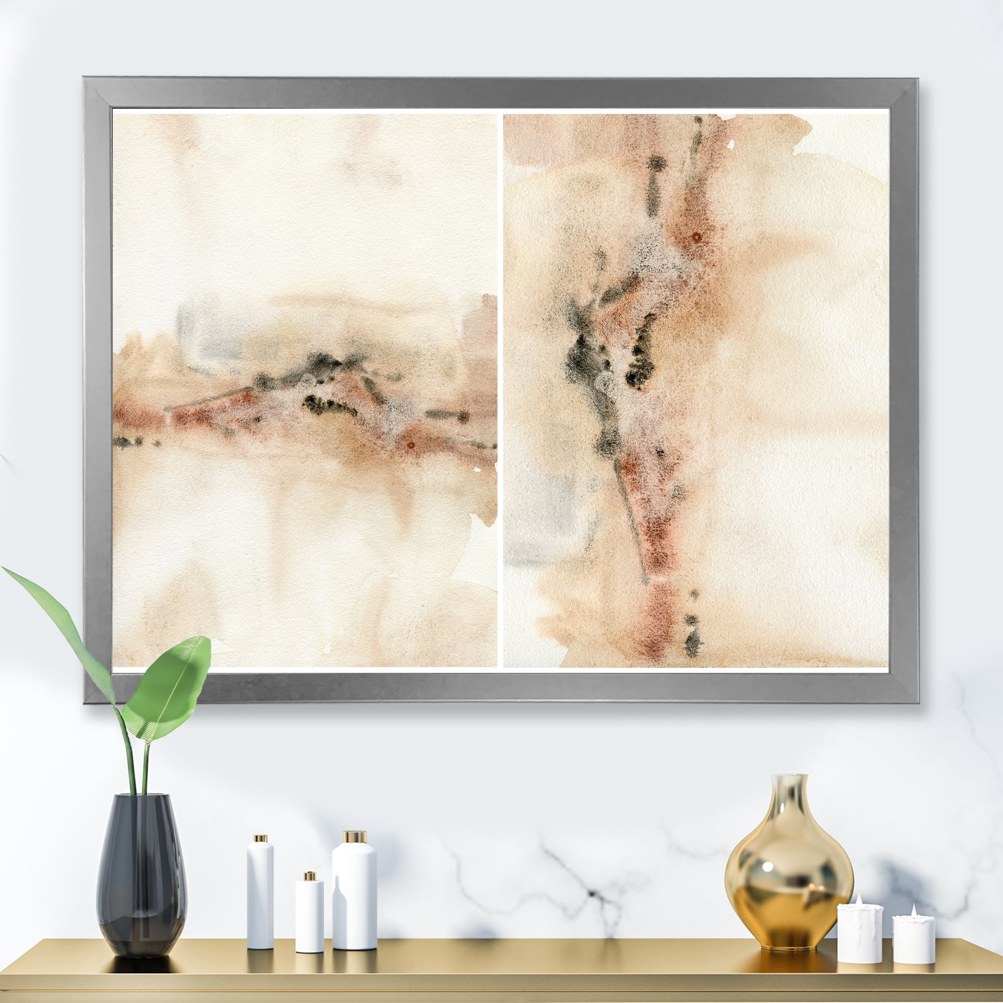 Designart 'Abstract Yelllow Red Beige and Pink Spots Pastel' Modern Framed Art Print