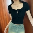 thumbnail image 4 of Mittory Women Summer Bow Tie Shirts Cute Ruched Short Sleeved T-Shirt Coquette Slim Fit Crop Tees Top Streetwear, 4 of 5