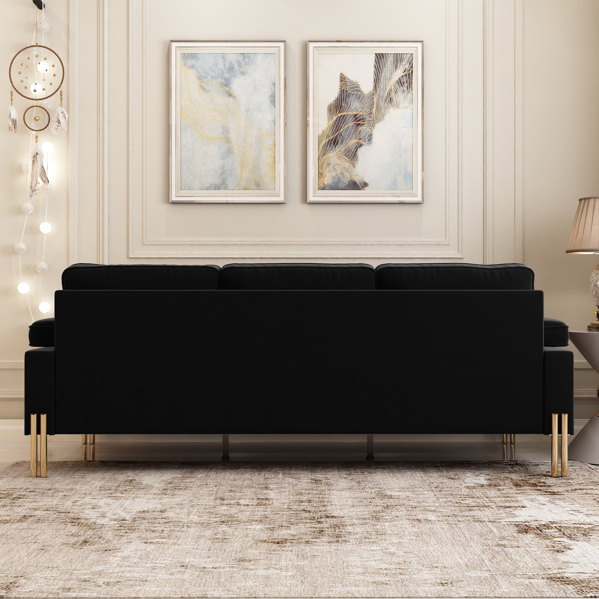 Resenkos 93"W 3-Seater Velvet Sofa Couch Contemporary with Extra-Deep Padded Cushions, Black Resenkos 93"W 3-Seater Velvet Sofa Couch Contemporary with Extra-Deep Padded Cushions, Black