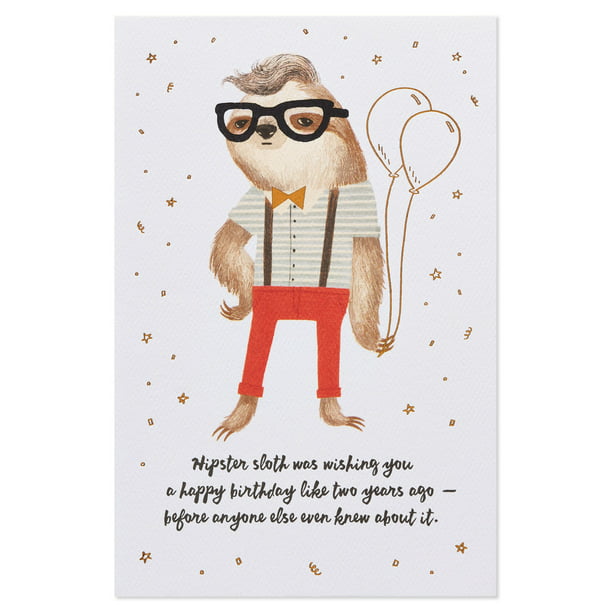 American Greetings Funny Hipster Sloth Birthday Card with Foil