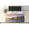 thumbnail image 2 of Cityscape Computer Mouse Pad, Old Mediterranean Town Camogli of Italy at Sunrise Colorful Scenic Landscape, Rectangle Non-Slip Rubber Mousepad X-Large, 35" x 15", Peach Yellow, by Ambesonne, 2 of 2