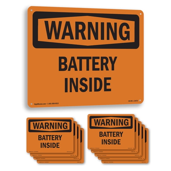 Battery Inside OSHA WARNING Rigid Plastic Sign 14 Inch x 10 Inch - 10 Pack