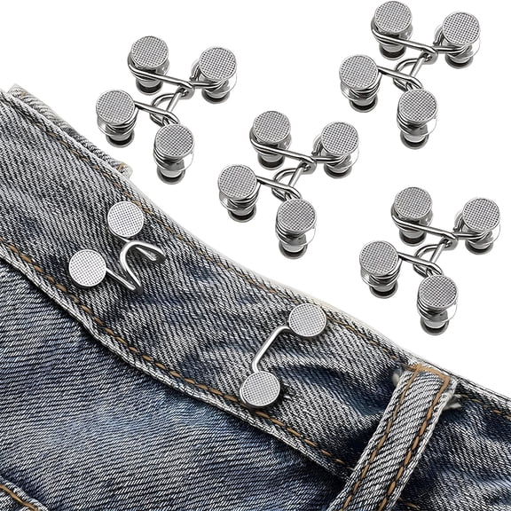 VANIDO 4 Sets Pant Waist Tightener,Jeans Button Tightener,Button for Jeans to Make Smaller Waist Tightener for Pants Women,No Sewing Required Easy to Install (Silver)