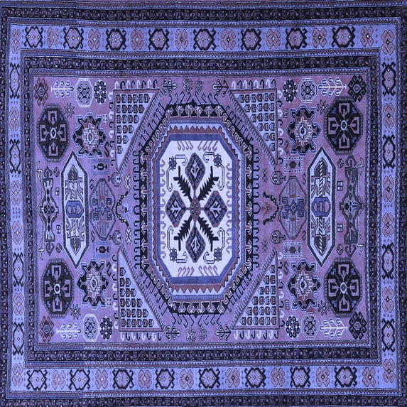 Ahgly Company Machine Washable Indoor Square Persian Blue Traditional Area Rugs, 7' Square