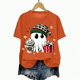 thumbnail image 6 of UngA Women Christmas Shirt Crew Neck Shirt Funny Xmas Holiday Graphic Short Sleeve Tee Family Holiday Blouse Christmas Tshirts Women Orange,L, 6 of 6