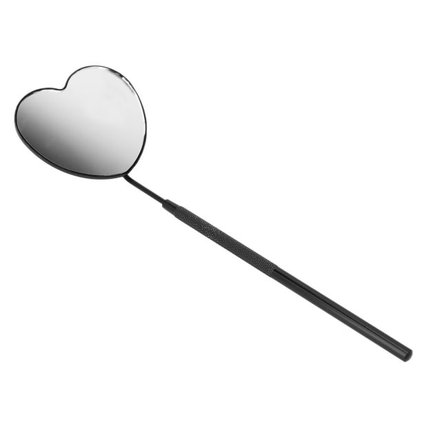 Espejo de pestañas en forma de corazón espejo de pestañas de maquillaje portátil profesional de acero inoxidable para extensión de pestañas, diseño de moleteado, espejo