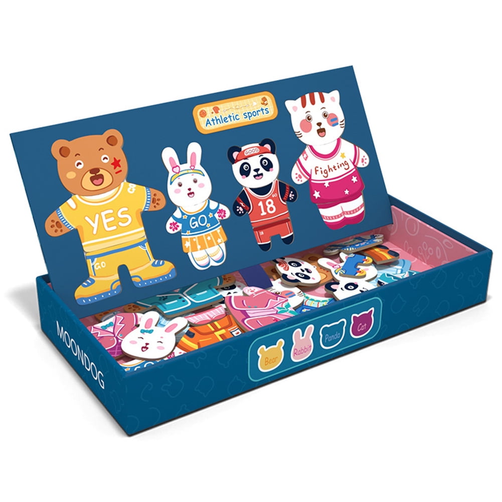 Kids Wooden Learn Toys Bear Changing Clothes Puzzle Jigsaw Education Pre-School 