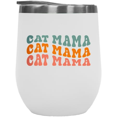 

Cat Mama Title for Moms of Cats Groovy Retro Wavy Text Merch Gift White 12oz Wine Tumbler