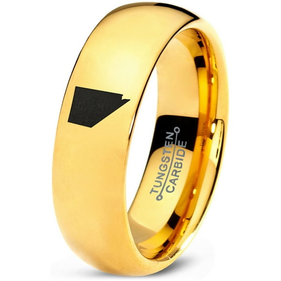 Tungsten Nevada The Silver State Band Ring 7mm Men Women Comfort Fit 18k Yellow Gold Dome Polished
