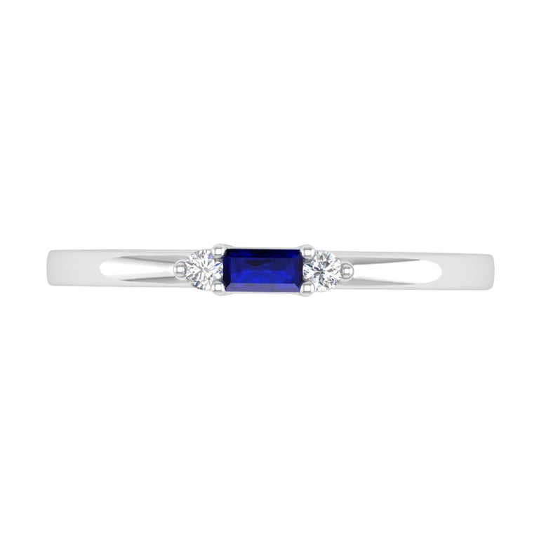 10K Gold Wedding Band With Blue Sapphire & Diamonds - Baguette & Round Cut