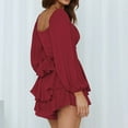 thumbnail image 4 of BLVB Women Summer Boho Romper Lantern Long Sleeve Solid Ruffle Layer Mini Short Beach Jumpsuit Playsuits for Women, 4 of 7