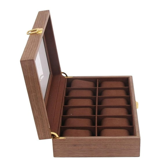 10/12 Ranuras Caja de Exhibición de Reloj de Regalos de Almacenamiento de Joyería de Ranuras Grano De Grano de madera de de 12 ranuras Fernando Caja de almacenamiento de reloj