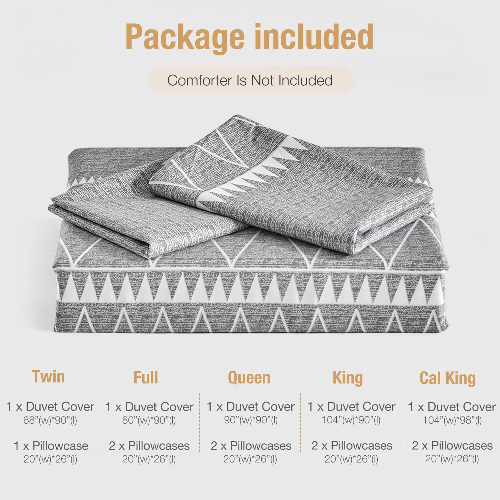 Duvet Cover Queen Size - 3pc Ultra Soft Brushed Grey Bedding Set, Breathable Comforter Cover with Zipper & Secure Ties (1 Duvet Cover 90x90 Inches + 2 Pillow Cases)