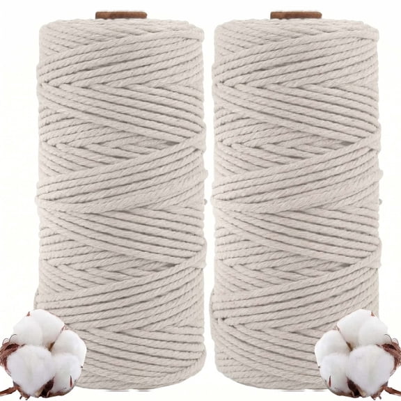 2 Roll 3mm x 110 Yards Natural Cotton Macrame Cord, Beige Craft Rope for DIY Wall Hanging Plant Hangers
