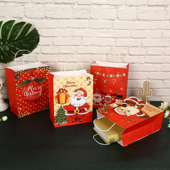 Petits Sacs-Cadeaux en Papier de Noël avec Poignée, Lot de 10, Sac pour Cadeaux de Fête, Emballage de Cadeaux des Fêtes, Décor Saisonnier, Ensemble de Sacs de Noël, Ornements de Noël, Décorations de Noël, Décor d'Automne, Hallowee