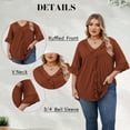 thumbnail image 4 of Bukemao Women's Plus Size 3/4 Length Sleeve Top – Dressy Casual Blouse with Ruffle V Neck Shirt, 4 of 9