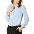 thumbnail image 1 of Blusa de mujer con cuello de pie, botones y mangas largas, con volantes, talla 3XL, color azul claro, 1 of 7