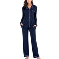 thumbnail image 2 of 2 Pcs Automne Pyjama pour Femmes Ensemble de Couleur Unie Haut à Manches Longues et Pantalon Long Pyjama pour Dames, 2 of 6