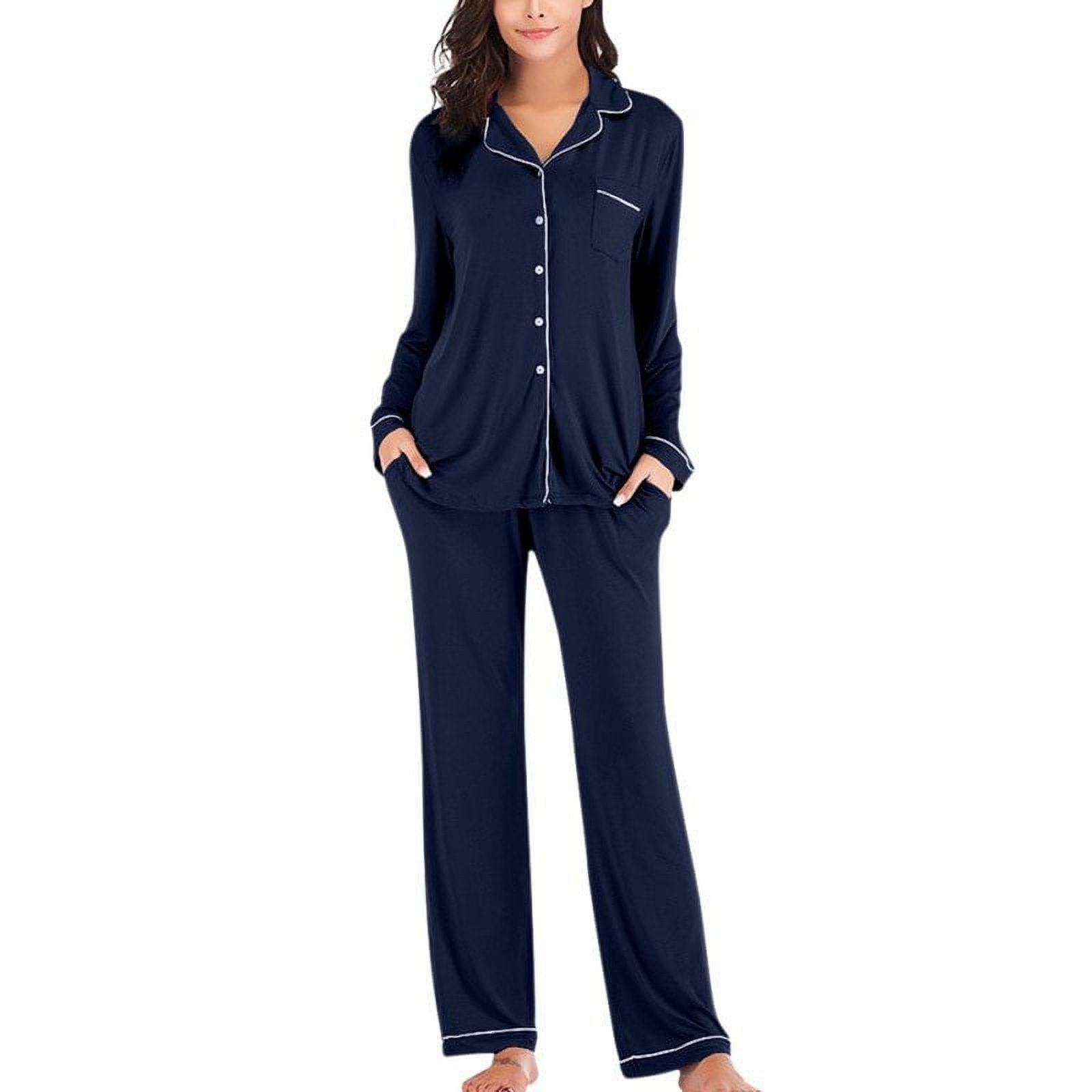 2 Pieces Autumn Women Sleepwear Solid Color Pajamas Set Long Sleeve Top and Long Pant Ladies Pyjamas Suit Walmart