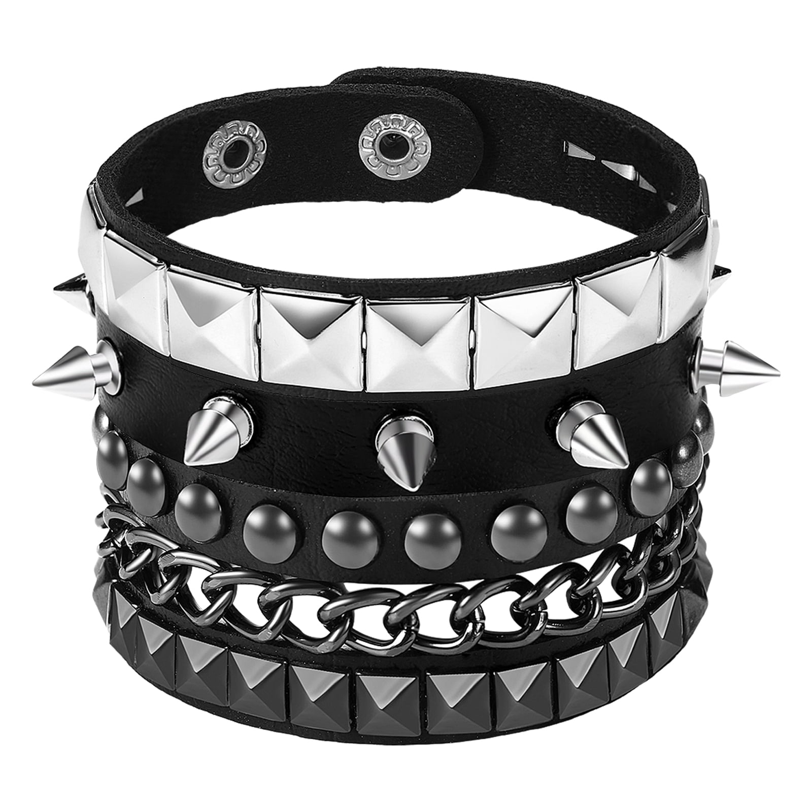 ESTINK 2Pcs Punk Wristband Vintage Wide Faux Leather With